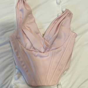 House of CB SATIN DRAPED SHOULDER CORSET TOP